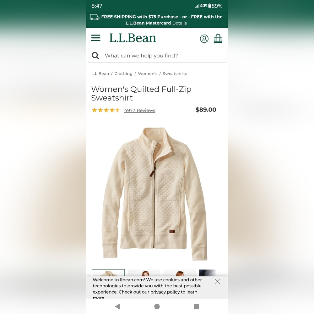 LL Bean med zip sweatshirt